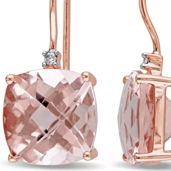 18k rose gold plated created morganite earrings - Picture 2 of 3